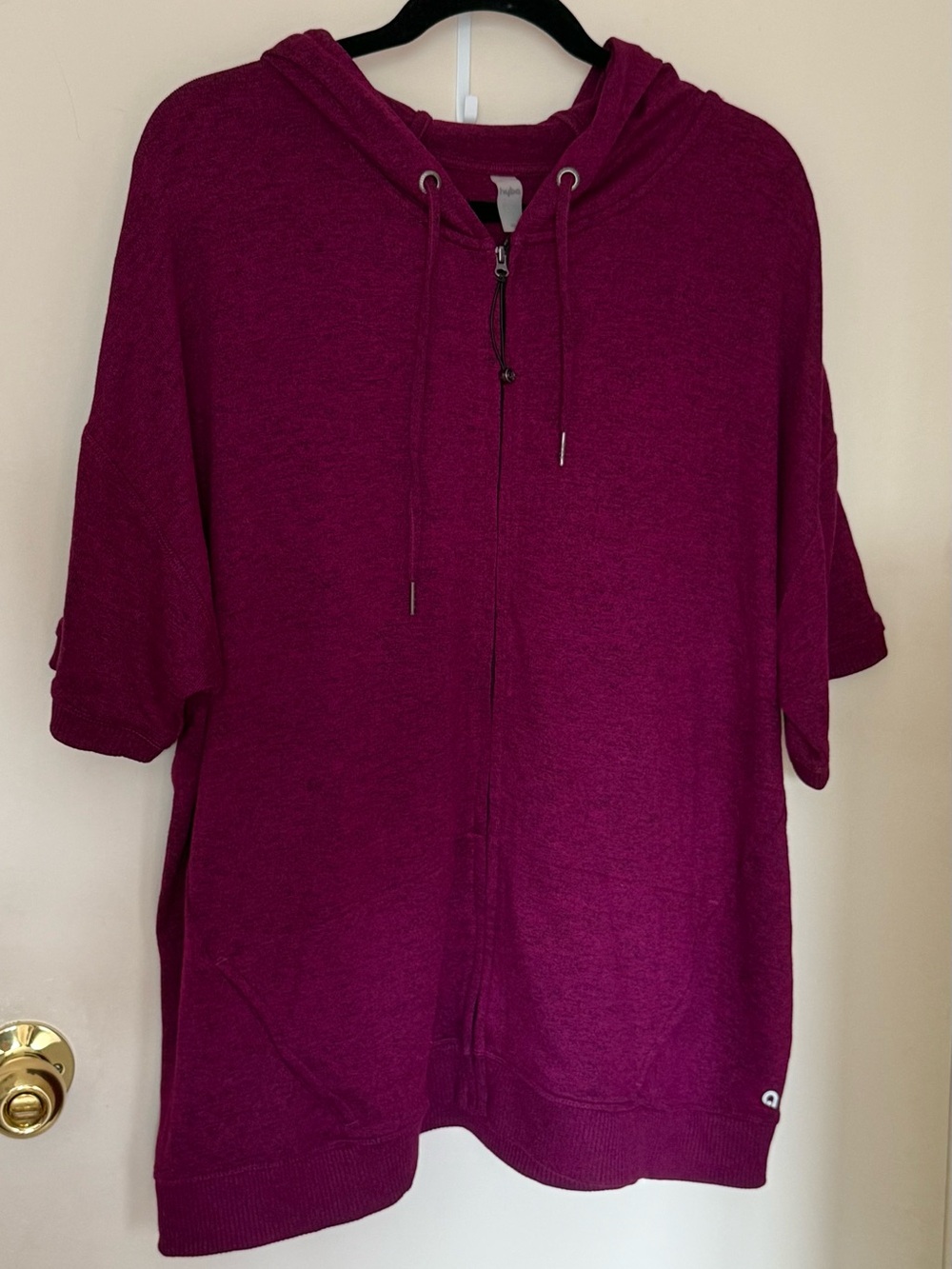 Relaxed Zip-Front Hooded Top in Berry